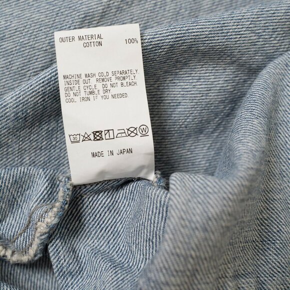 TANAKA Denim Work Jacket No Collar Raw Hem Zip Blue Mid Washed Unisex - Picture 12 of 13